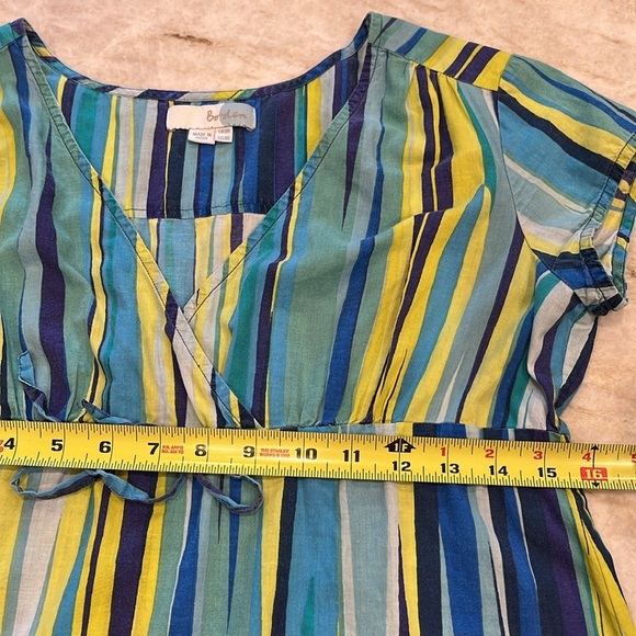 RARE Boden | Empire Waist Faux Wrap Mini Dress 100% Cotton | Blue/Yellow | Sz 4R - Picture 5 of 12